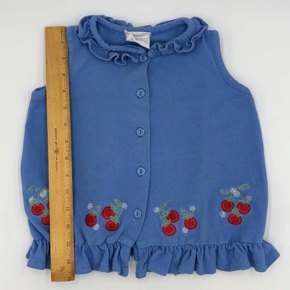 Vintage 80s Buster Brown Blue Cherries Outfit Size 5 Girls 2pc Shirt Shorts USA